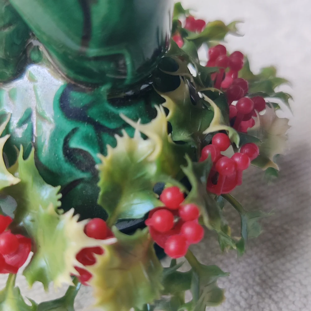 Vintage Inarco Christmas Pixie Elf on Holly Berry Figurine 4.5